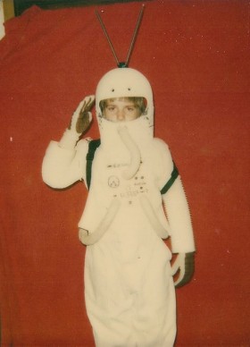 Kevin in a homemade astronaut costume as a child